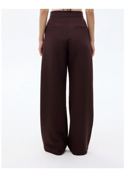 Kadın Bol Paça Kumaş Pantolon Kahverengi modelleri