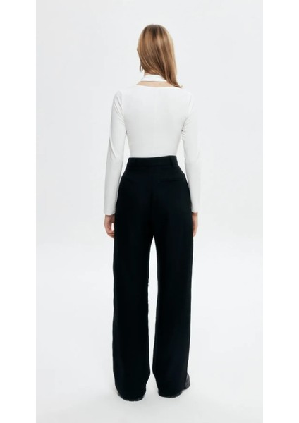 Kadın Bol Paça Kumaş Pantolon Siyah indirimleri