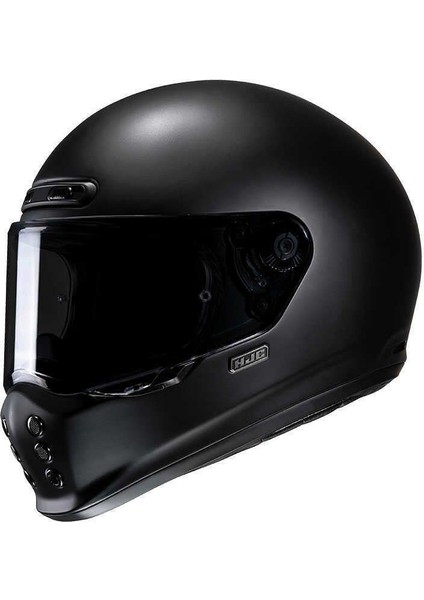 V10 Retro Kapalı Motosiklet Kaskı Semi Flat Siyah