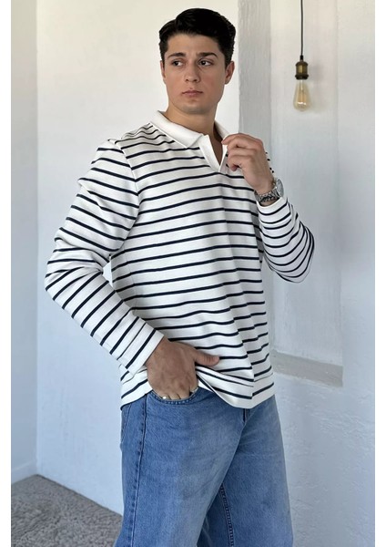 Gömlek Yaka Çizgili Erkek Sweatshirt P-00018566