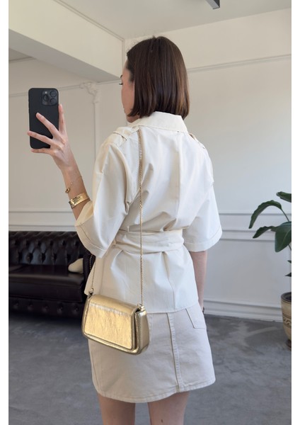 Kuşaklı Orj Tasarım Safari Gömlek- Bej