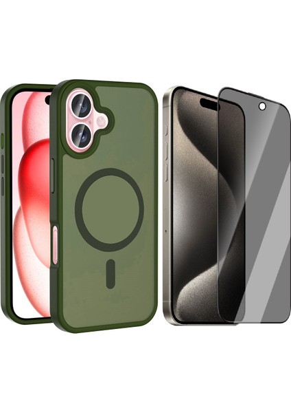 Apple iPhone 16 Plus Kılıf M-safe Şarj Özellikli Mat Arka Yüzey Vendas Sio Kapak + Hayalet Cam Ekran Koruyucu