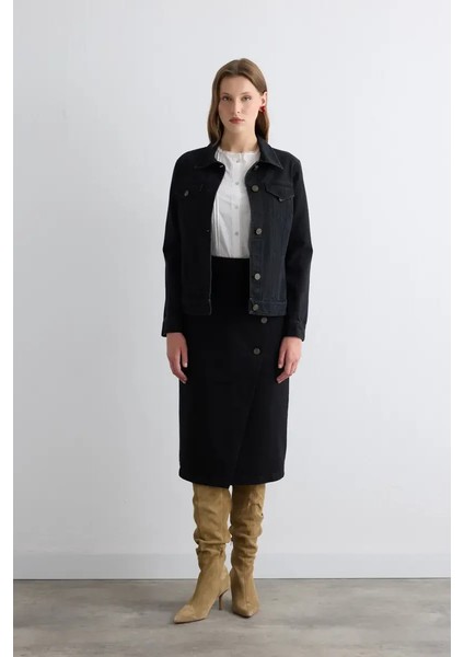 Anvelop Kesim Denim Etek - Siyah fiyatları