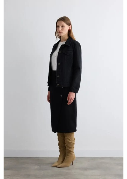 Anvelop Kesim Denim Etek - Siyah fırsatları