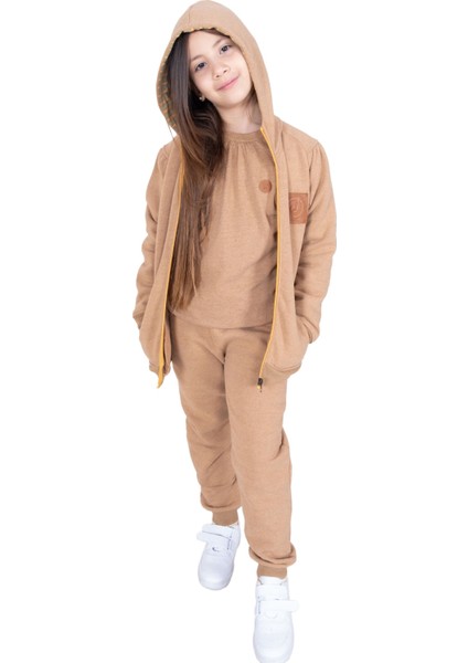 Reborn Fermuarlı Kapüşonlu Açık Kahve Kışlık Kız Çocuk Ceket