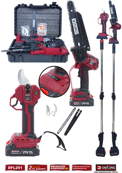 Pro 2.1 M Teleskopik Uzatma Kollu 2'li Set Dijital Bağ Makası + Dijital Dal Budama DFL-251