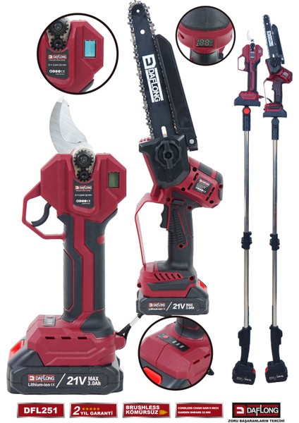 Pro 2.1 M Teleskopik Uzatma Kollu 2'li Set Dijital Bağ Makası + Dijital Dal Budama DFL-251 fiyatları