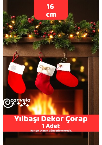1 Adet Yılbaşı Dekor Çorap Şömine Duvar Süsü Christmas Çam Ağacı Süsü Noel Baba Asma Dekor Süs