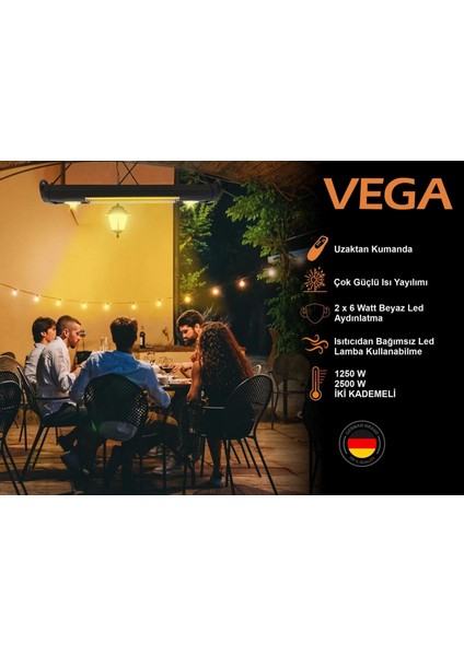 Vega 2500W Sarkıt Tipi Karbon Infrared Isıtıcı Kumandalı LED Aydınlatmalı fırsatları