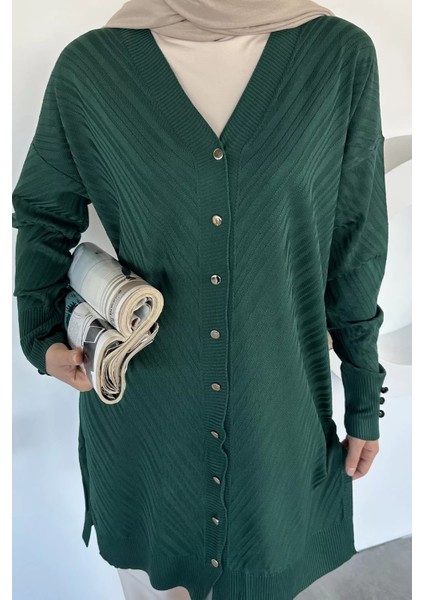 Desenli Ön Düğmeli Tesettür Triko Hırka (M-L-Xl Uyumludur) P-00018882 fırsatları