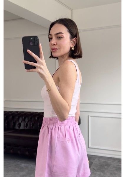 Kalın Askılı Düğmeli Premium Atlet- Pembe