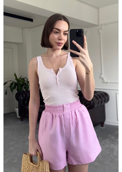 Kalın Askılı Düğmeli Premium Atlet- Pembe