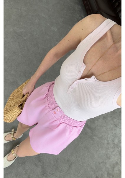 Kalın Askılı Düğmeli Premium Atlet- Pembe