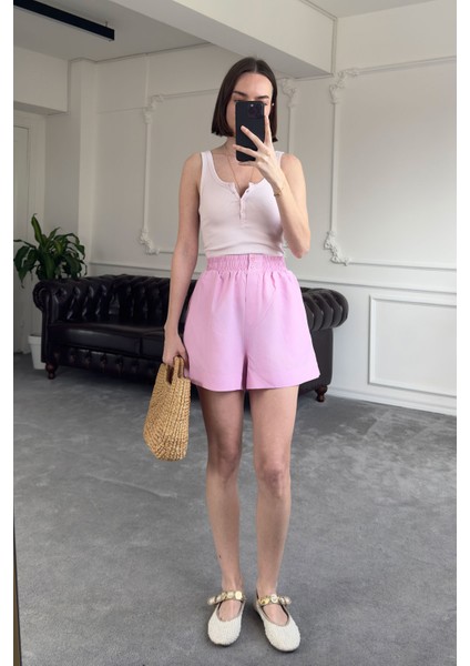 Kalın Askılı Düğmeli Premium Atlet- Pembe