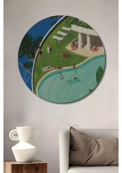 Dekoratif Ahşap Yuvarlak Tablo Havuz Başı Keyfi