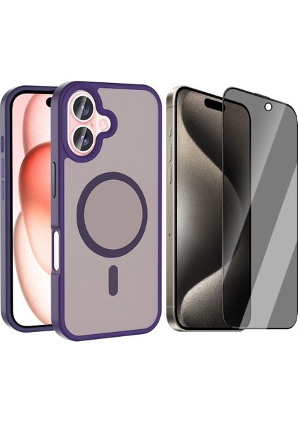 Apple iPhone 16 Plus Kılıf M-safe Şarj Özellikli Mat Arka Yüzey Vendas Sio Kapak + Hayalet Cam Ekran Koruyucu