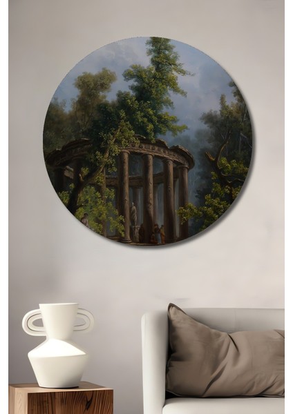 Dekoratif Ahşap Yuvarlak Tablo Antik Tapınak Ormanı