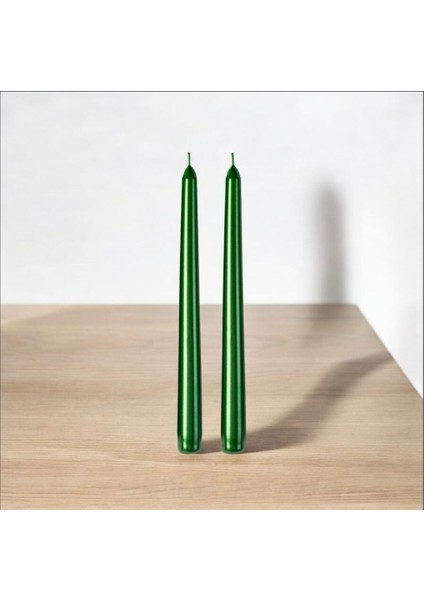2'li Metalik Yeşil -Şamdan Mum-Konik Mum fiyatları