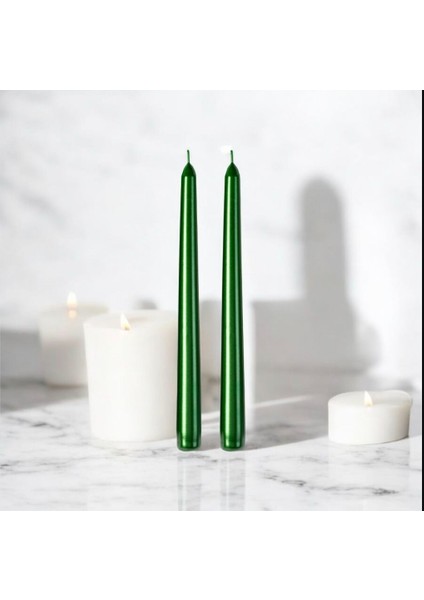 2'li Metalik Yeşil -Şamdan Mum-Konik Mum modelleri