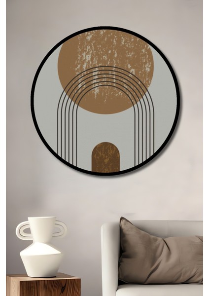 Dekoratif Ahşap Yuvarlak Çerçeve Görünümlü Tablo Altın Çemberler