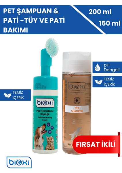 ® Kedi & Köpek Ürünleri: Vegan Pet Şampuan 200 ml + Pati Temizleme Köpüğü 150 ml - Derin Temizlik ve Bakım Seti