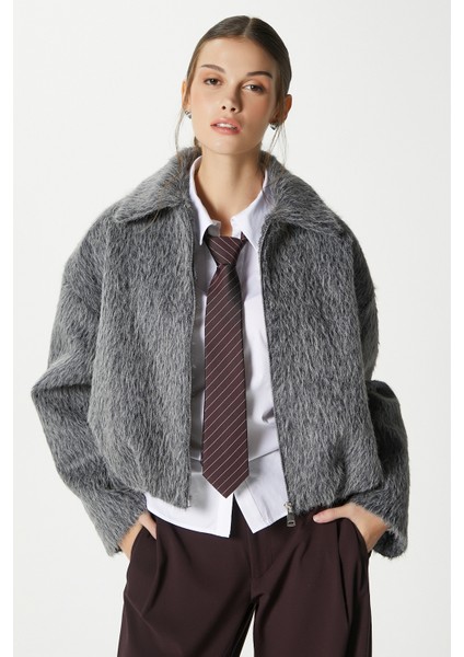 Kadın Oscar Suni Kürk Antrasit Bomber Ceket