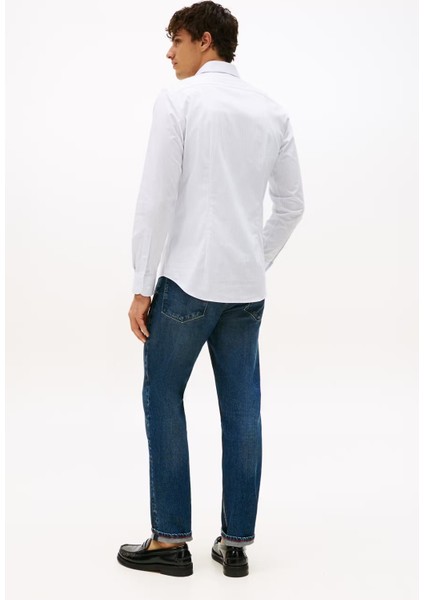 Erkek Slim Fit Çizgili Gömlek - Mavi/beyaz modelleri