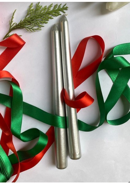 2'li Metalik Gri-Şamdan Mum-Konik Mum