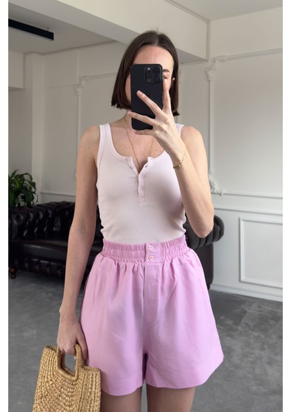 Kalın Askılı Düğmeli Premium Atlet- Pembe