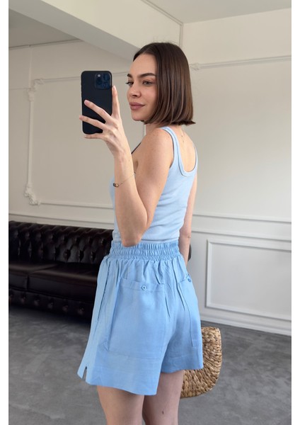 Kalın Askılı Düğmeli Premium Atlet- Mavi