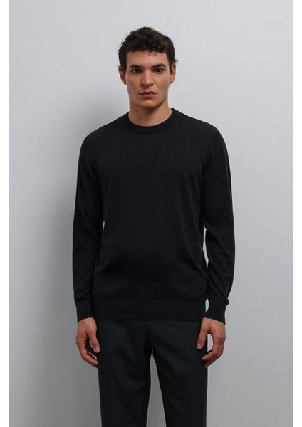 Lacivert Yumuşak Dokulu Basic Erkek Kazak