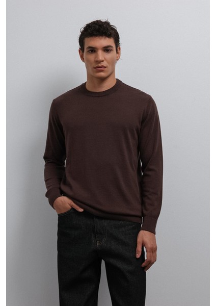 Kahve Yumuşak Dokulu Basic Erkek Kazak