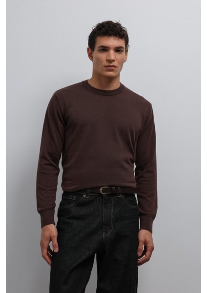 Kahve Yumuşak Dokulu Basic Erkek Kazak