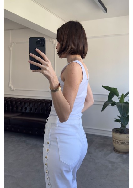 Kalın Askılı Düğmeli Premium Atlet- Beyaz