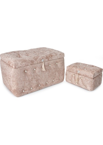 Söz Nişan Düğün Çeyizlik Kadife Gelin Bohça Ikili Sandık - Kiremit