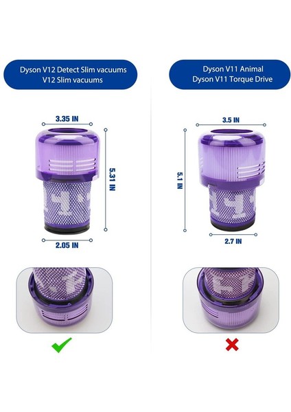 4 Paket V12 Filtreler Dyson V12 Ince Vakumları ve V12 Slim Vakuumları Algılama Bölüm No 971517-01 (Yurt Dışından) modelleri