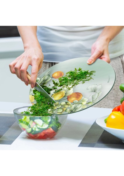 Cam Kesme Tahtası ve Sunumluk Yuvarlak Vintage Fruits 30X30 cm indirimleri