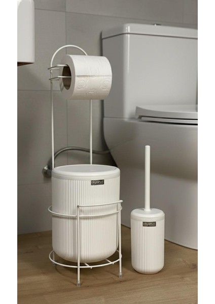 Beyaz Stantlı Wc Kağıtlık Lineayuvarlak Çöp Kovası ve Wc Fırça Seti fiyatları