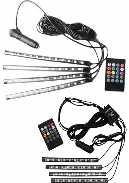 12'li Şerit LED Işık Rgb Sese ve Müziğe Duyarlı Araç Içi Ayak Altı