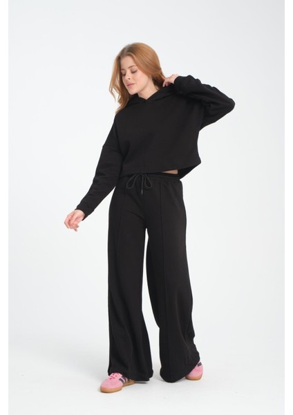 Geniş Paça Bağcıklı Nervürlü Kadın Pantolon/eşofman Altı fırsatları