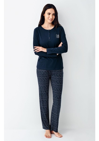 Make Me Happy Kadın Modal Pamuklu Rahat Uzun Kollu Pijama Takım