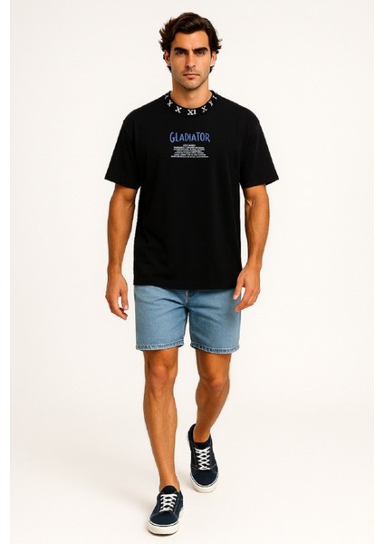 Erkek Sıfır Yaka Önü ve Yakası Baskılı Pamuk T-Shirt modelleri