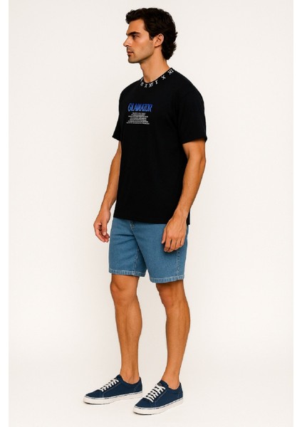 Erkek Sıfır Yaka Önü ve Yakası Baskılı Pamuk T-Shirt fırsatları