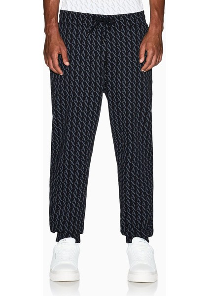 Erkek Regular Fit Monogram Desenli Jogger Eşofman Altı - Siyah