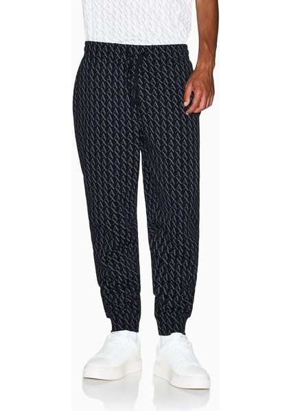Erkek Regular Fit Monogram Desenli Jogger Eşofman Altı - Siyah modelleri