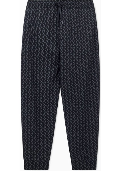 Erkek Regular Fit Monogram Desenli Jogger Eşofman Altı - Siyah fırsatları
