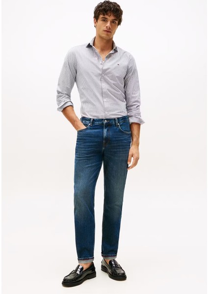 Erkek Slim Fit Çizgili Gömlek - Lacivert/beyaz fiyatları