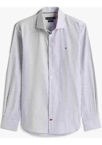 Erkek Slim Fit Çizgili Gömlek - Lacivert/beyaz indirimleri