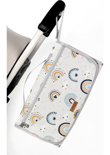 Bebek Alt Açma Bakım Çantası Organizerli Anne Bebek Yenidoğan Değiştirme Minderi Gökkuşağı Mavi