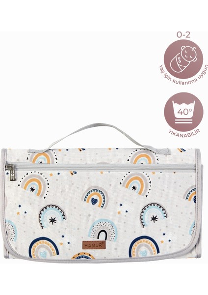 Bebek Alt Açma Bakım Çantası Organizerli Anne Bebek Yenidoğan Değiştirme Minderi Gökkuşağı Mavi